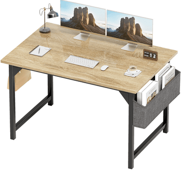 Lacoo Computer Desk 40 Inch Small Office Desk Modern Writing Desk with Storage Bag Work Study Table with Headphone Hook for Home Office, Oak