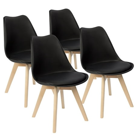 Lacoo Dining Chair Modern Style DSW Upholstered Dining Chair Indoor Kitchen Dining Living Room Side Chairs with Classic Shell and Beech Wood Legs Set of 4 (Black)