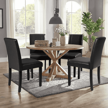 Lacoo Dining Chair Set of 4 Urban Style High Back PU Leather Dining Room Chairs with Wood Legs for Kitchen, Living Room, Black
