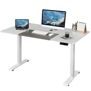 Lacoo Electric Height Adjustable Standing Desk with 55 inch Wooden Tabletop, Sit Stand Office Desk with Memory Preset Controller, White