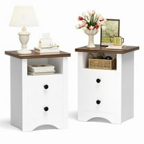 Lacoo End Table Set of 2 with 2 Drawers & Open Shelf, Nightstand for Bedroom Wood Side Table for Living Room, White