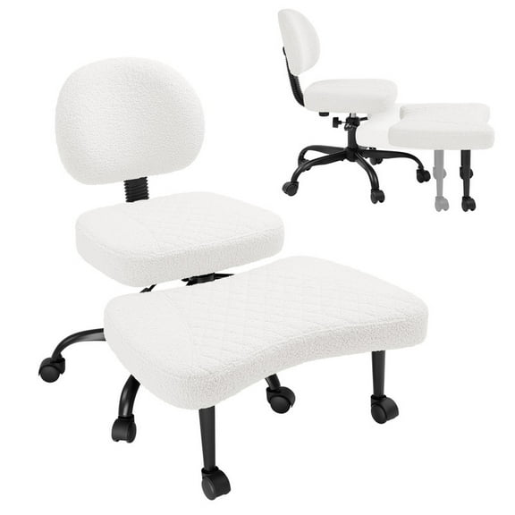 Lacoo Ergonomic Cross Legged Swivel Office Chair,ADHD & Meditation Chair with Retractable footrest,Adjustable Height with Back Support,Teddy Fabric,Off White
