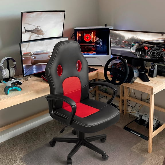 Lacoo Faux Leather Computer Gaming Chair Office Desk Chair with Lumbar Support, Red