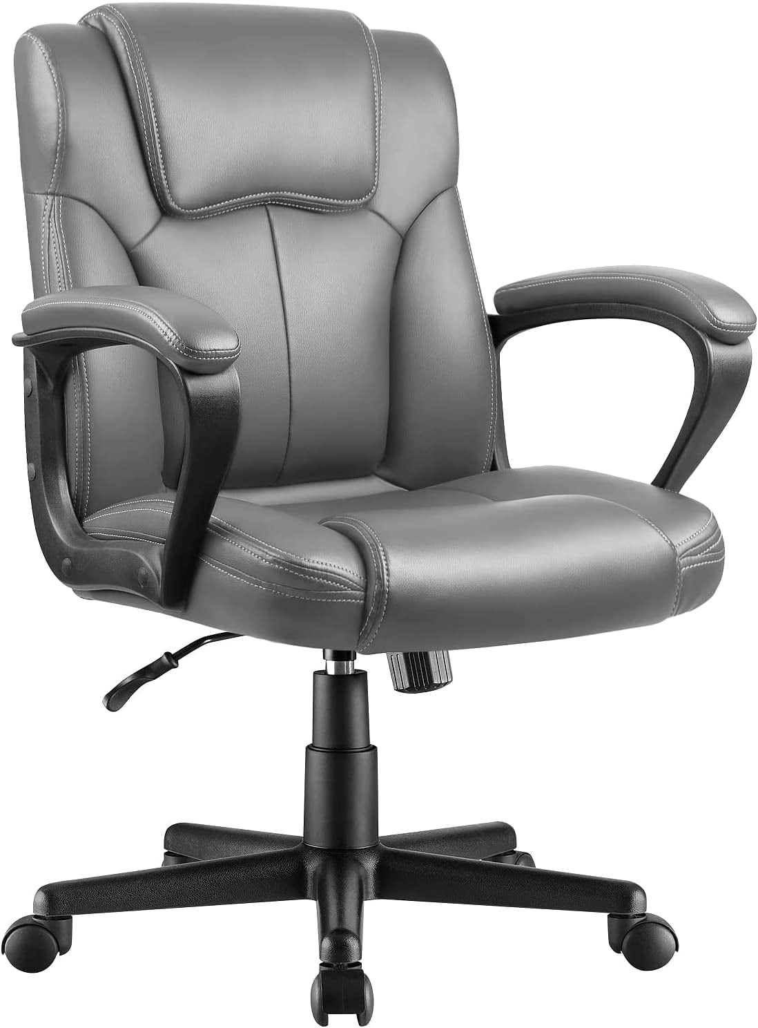 Lacoo Faux Leather Mid-Back Executive Office Desk Chair with Lumbar Support, Gray