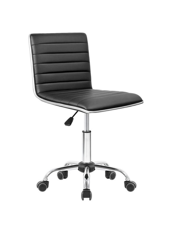 Lacoo Faux Leather Mid Back Task Chair Swivel Office Desk Chair, Black