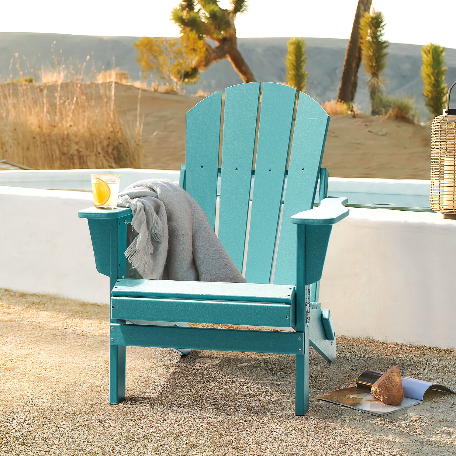Lacoo Folding Adirondack Chair All Weather Resistant Resin Outdoor Patio Chair, Aruba Blue