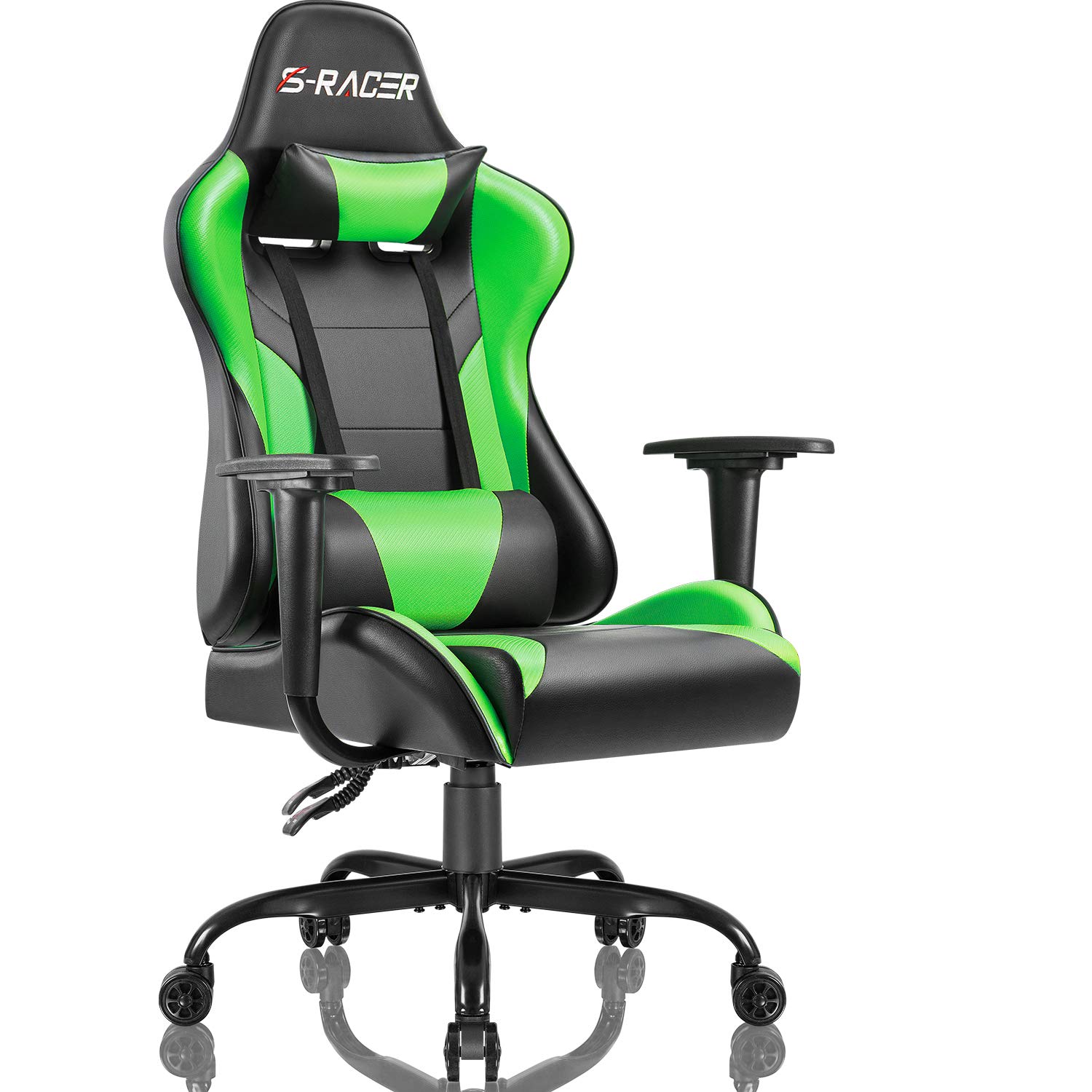 Lacoo Gaming Chair PU Leather Reclining Racing Style Ergonomic Office Chair with Headrest and Lumbar Support, Green - image 1 of 7