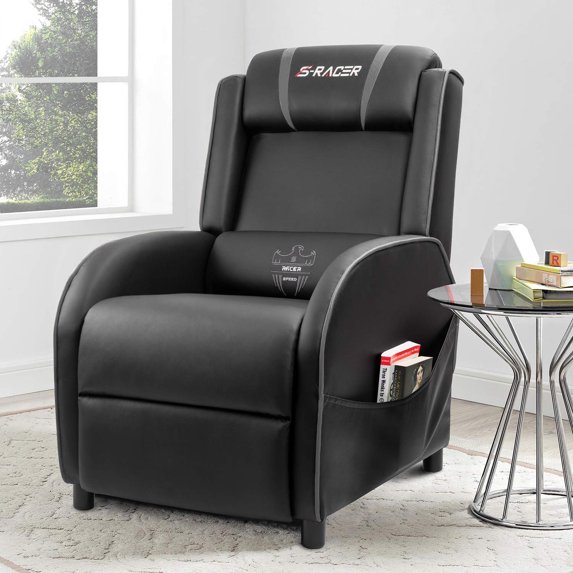Lacoo Gaming Recliner Chair PU Leather Home Theater Seating Single Modern Living Room Sofa Recliner, Gray