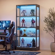 Lacoo Glass Display Cabinet with Adjustable LED Lights, 4-Tier Curio Cabinet with Glass Doors, 65" Tall Display Case for Collectibles, Books & Decor, Black