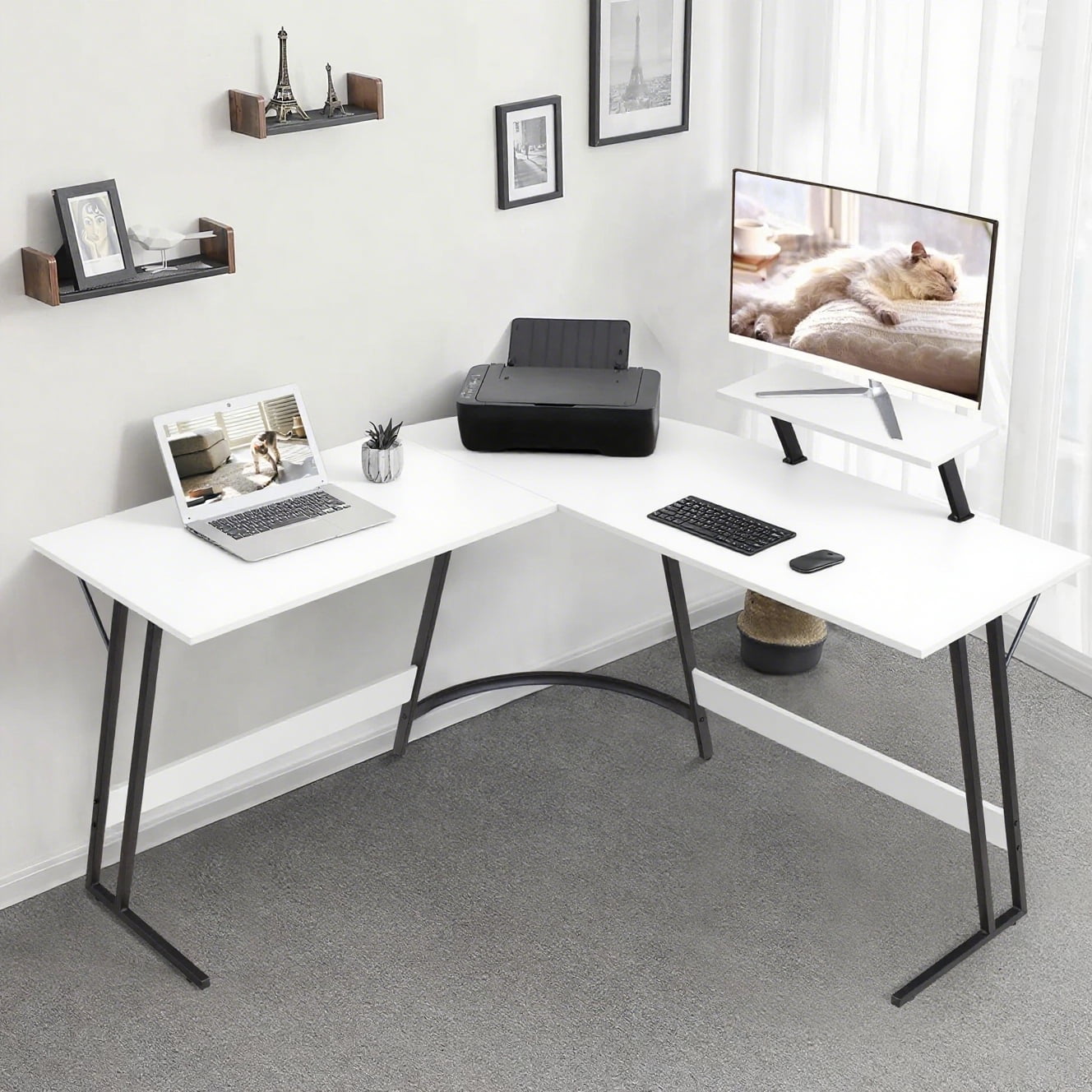 Lacoo Home Office Writing Desk Modern L-Shape Computer Desk, White
