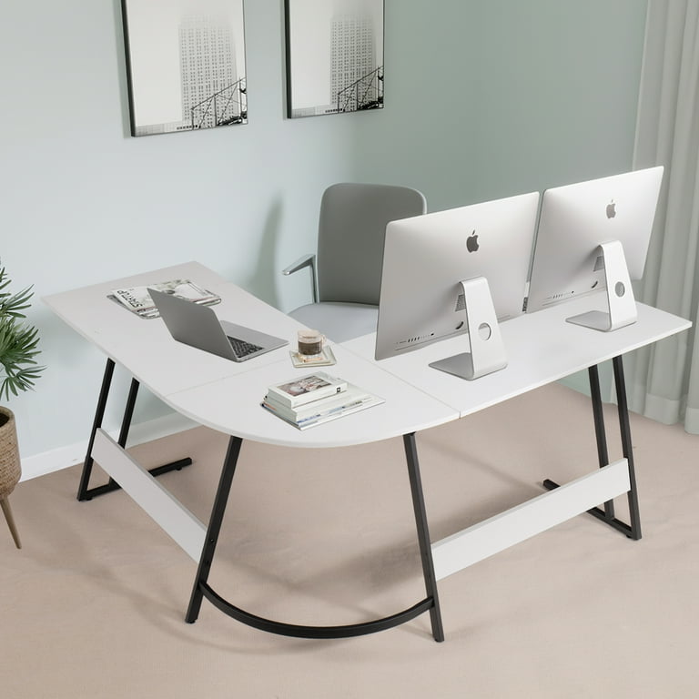 Lacoo Home Office Writing Desk Modern L Shape Computer Desk White