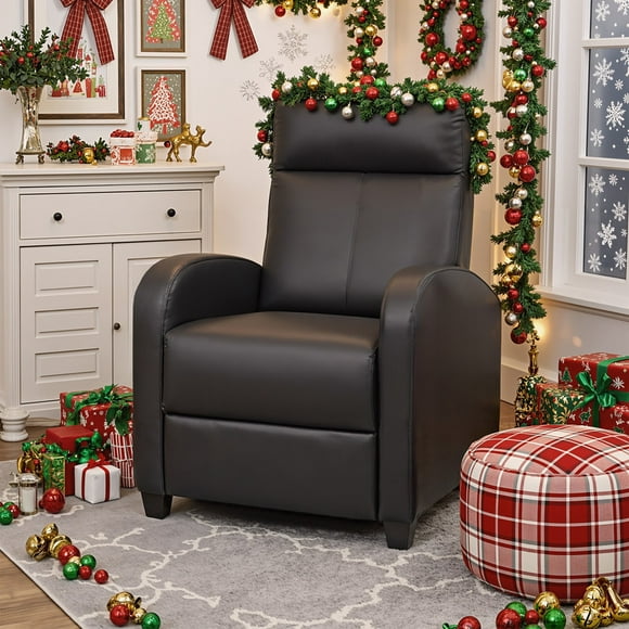 Walnew Single Recliner Thick Padded Push Back Recliner with Faux Leather, Black
