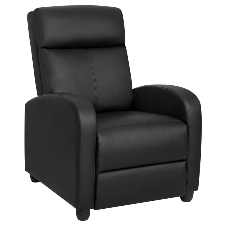 Black Leather Pillow Top 2-Seat Home Theater Recliner W/ Push-Back Chair  Sillon