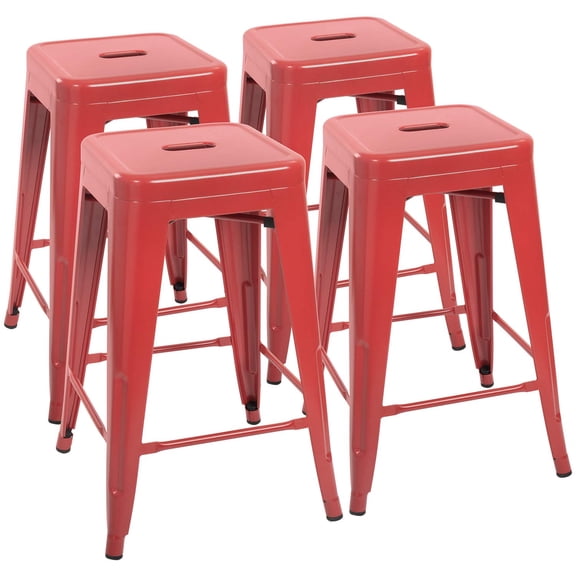 Lacoo Indoor-Outdoor 24 Inches Metal Stackable High Backless Bar Counter Stools, Red