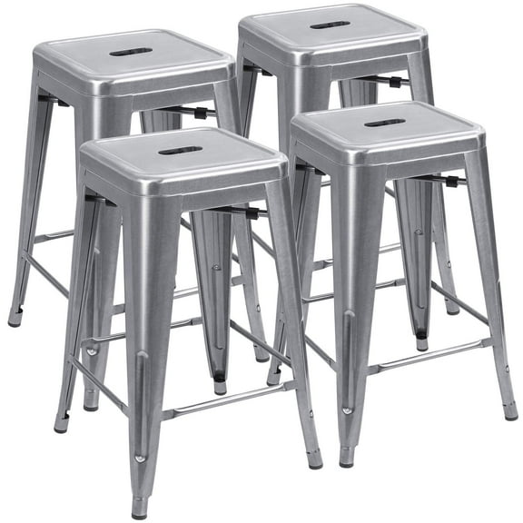 Lacoo Indoor-Outdoor 24 Inches Metal Stackable High Backless Bar Counter Stools, Silver