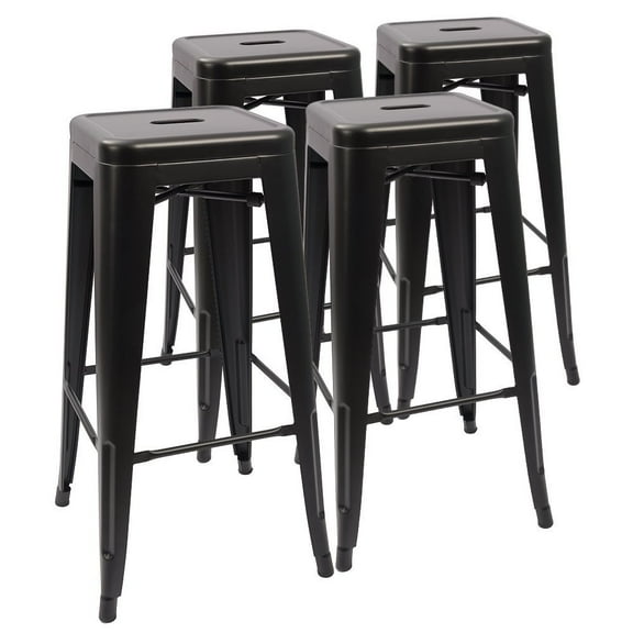 Lacoo Indoor-Outdoor 30" Modern Tolix Style Metal Backless Light Weight Bar Stools with Square Seat, Deep Black