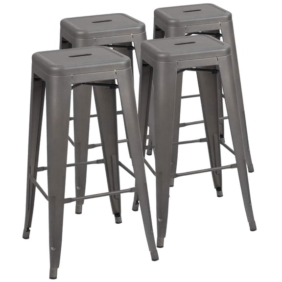 Lacoo Square Seat Backless Light Weight Bar Stool, Gray (Set of 4)