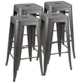 thumbnail image 1 of Lacoo Indoor-Outdoor 30" Modern Tolix Style Metal Backless Light Weight Bar Stools with Square Seat, Gun, 1 of 4