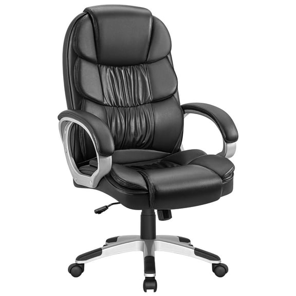 Lacoo Leather High Back Office Chair Ergonomic Executive Office Chair Swivel Computer Desk Chair Lumbar Support Soft Cushioned Padded Arms, Black
