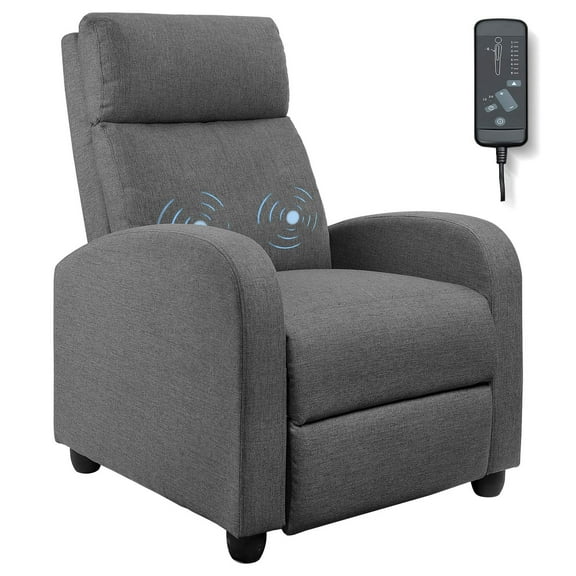 Lacoo Linen Fabric Massage Recliner Club Chair, Thick Padded, Home Theater Seating, Grey