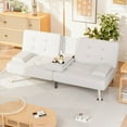 thumbnail image 1 of Lacoo Linen Futon Sofa Bed Modern Convertible Sleeper Couch with Removable Armrests & Cup Holders for Living Room,Small Spaces,PU Leather White, 1 of 8