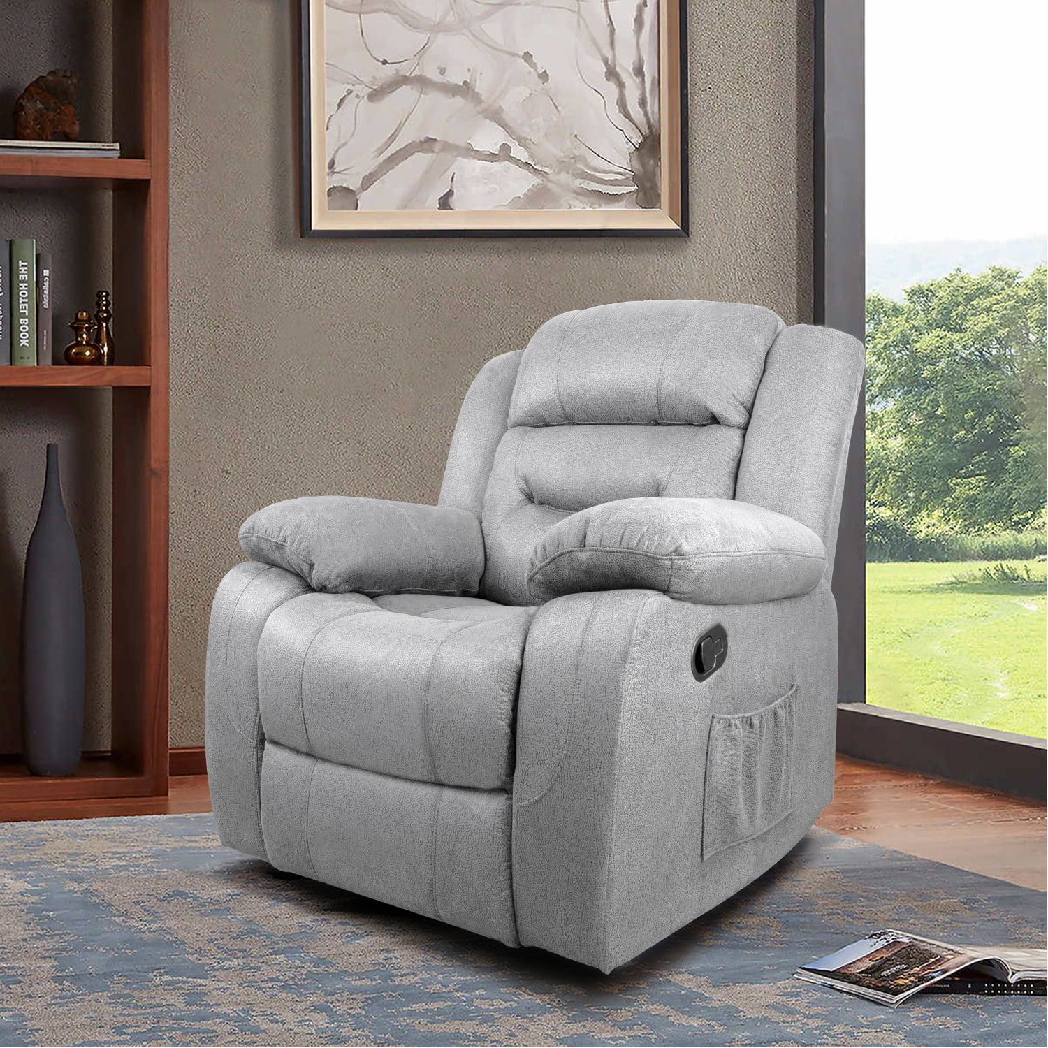Lacoo Manual Wall Hugger Recliner with Massage Taupe Microfiber