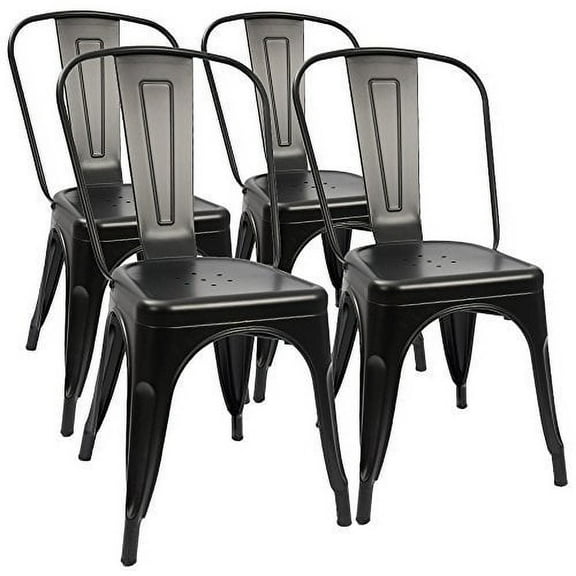 Lacoo Metal Dining Chair Indoor-Outdoor Use Stackable Classic Trattoria Chair Chic Dining Bistro Cafe Side Metal Chairs Set of 4 (Black)