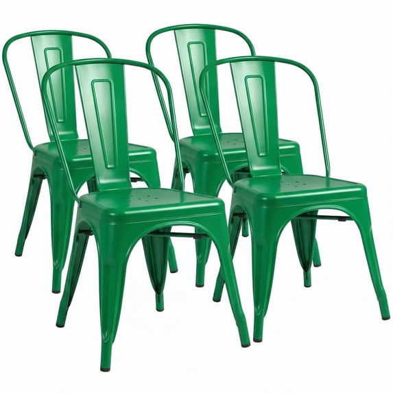 Lacoo Metal Dining Chairs Set of 4, Stackable Indoor Tolix Trattoria Side Chairs with Backrest for Kitchen Bistro Cafe, Green