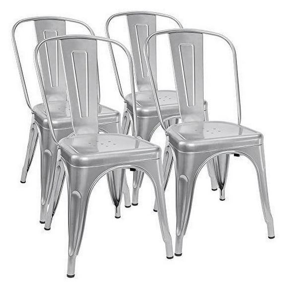 Lacoo Metal Dining Chair Indoor-Outdoor Use Stackable Classic Trattoria Chair Chic Dining Bistro Cafe Side Metal Chairs Set of 4, Sliver