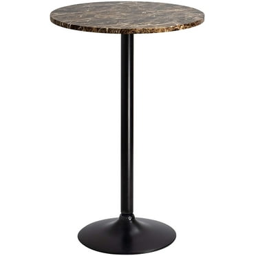 Lacoo Metal Round Pub Table, Black/Faux Marble