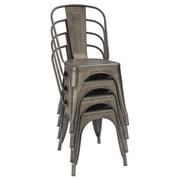 Lacoo Metal Stacking Dining Chairs for Outdoor Dining Cafe Exquisite Chairs Set of 4, Gun