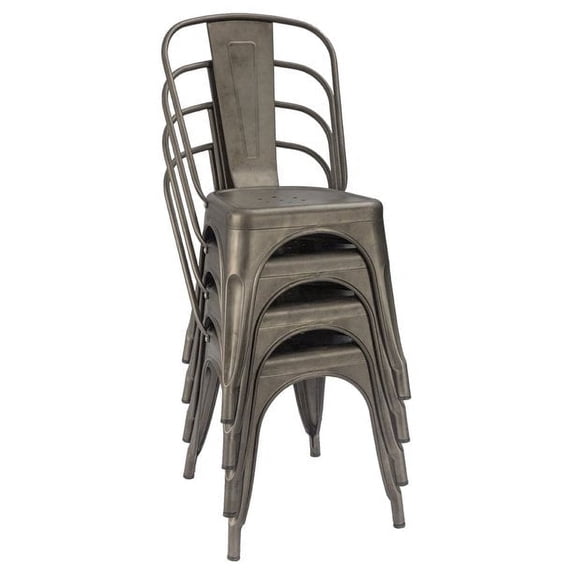 Lacoo Metal Stacking Dining Chairs for Outdoor Dining Cafe Exquisite Chairs Set of 4, Gun