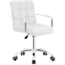 Lacoo Mid-Back Adjustable Office Desk Chair Faux Leather Ribbed Task Chair with Armrest, White