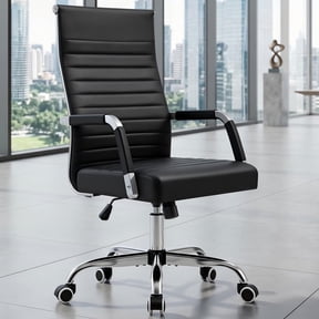 Lacoo Mid-Back Faux Leather Office Desk Chair Executive Conference Task Chair with Arms, Black