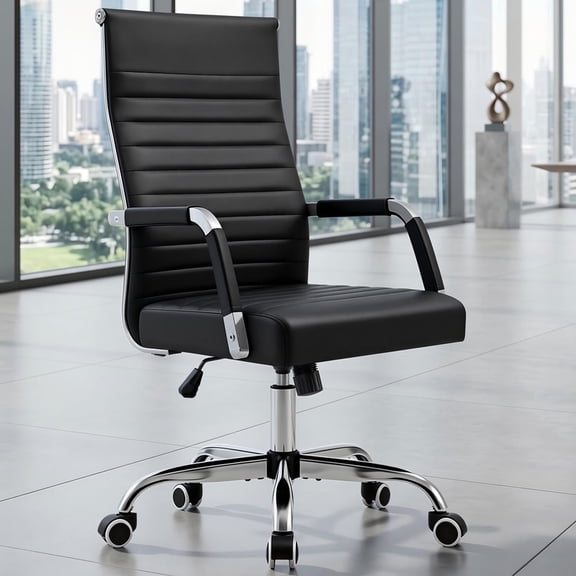 Lacoo Mid-Back Faux Leather Office Desk Chair Executive Conference Task Chair with Arms, Black