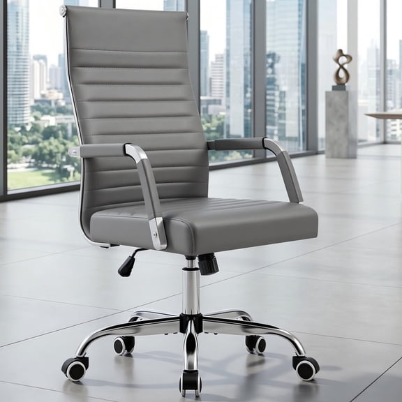 Lacoo Mid-Back Faux Leather Office Desk Chair Executive Conference Task Chair with Arms, Gray
