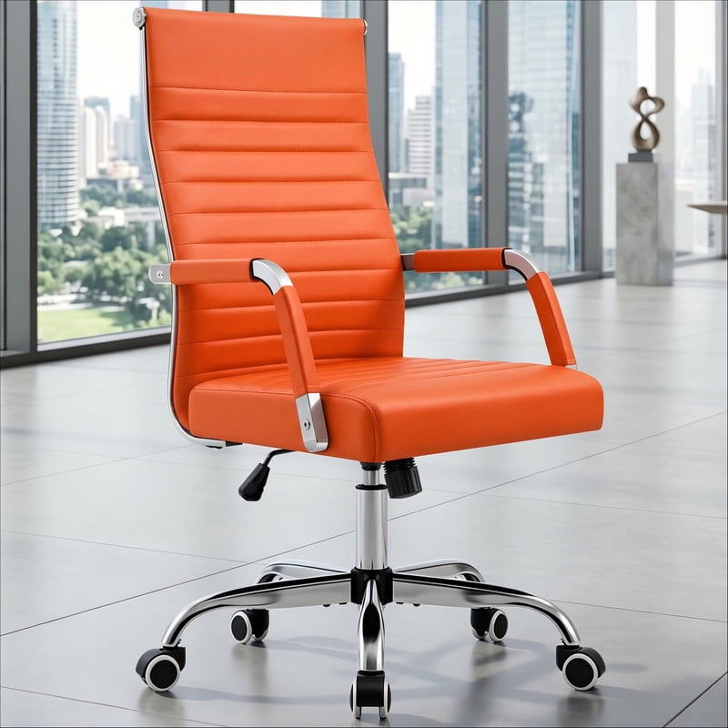 Lacoo Mid-Back Faux Leather Office Desk Chair Executive Conference Task Chair with Arms, Orange