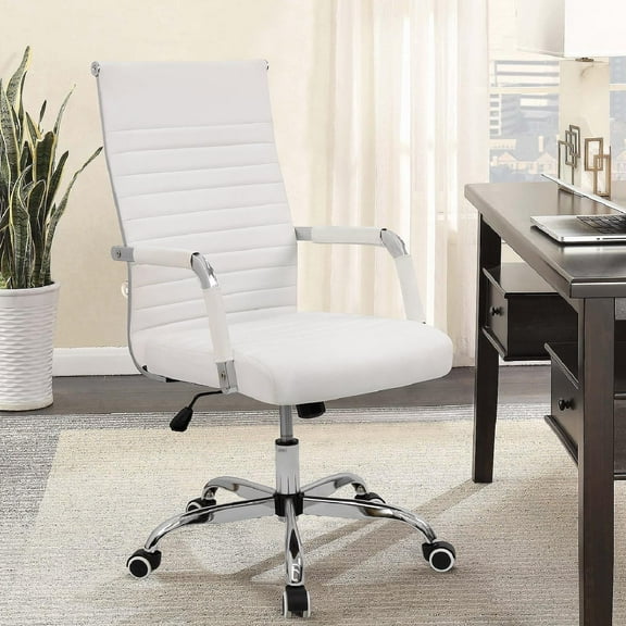 Lacoo Mid-Back Faux Leather Office Desk Chair Executive Conference Task Chair with Arms, White