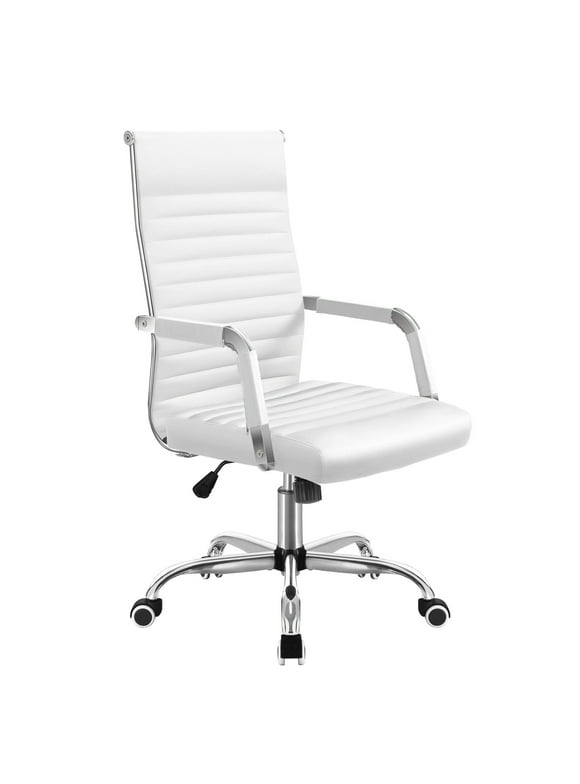 Lacoo Mid-Back Faux Leather Office Desk Chair Executive Conference Task Chair with Arms, White