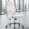 thumbnail image 1 of Lacoo Mid-Back Faux Leather Office Desk Chair Executive Conference Task Chair with Arms, White, 1 of 8