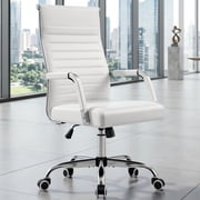 Lacoo Mid-Back Faux Leather Office Desk Chair Executive Conference Task Chair with Arms, White