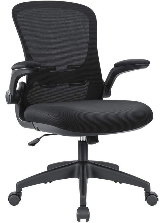 Lacoo Mid-Back Mesh Office Chair Ergonomic Desk Chair with Flip-up Armrests, Black