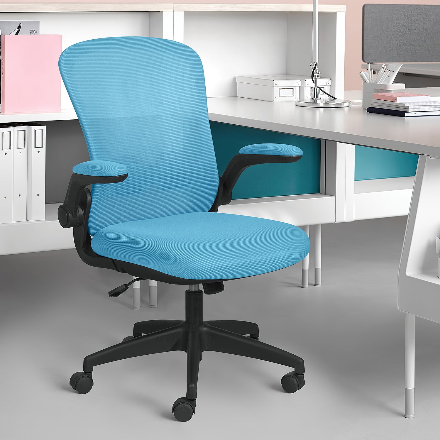 Lacoo Mid-Back Mesh Office Chair Ergonomic Desk Chair with Flip-up  Armrests, Blue