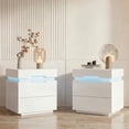 thumbnail image 1 of Lacoo Modern End Table Set of 2 with LED Lights & Charging Station, White Nightstand with 2 Drawers & Upper Storage for Living Room Bedroom, 2 Drawer, 1 of 8