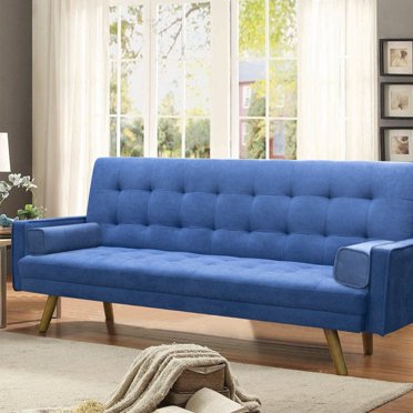 Better Homes & Gardens Porter Fabric Tufted Futon, Navy Linen - Walmart.com