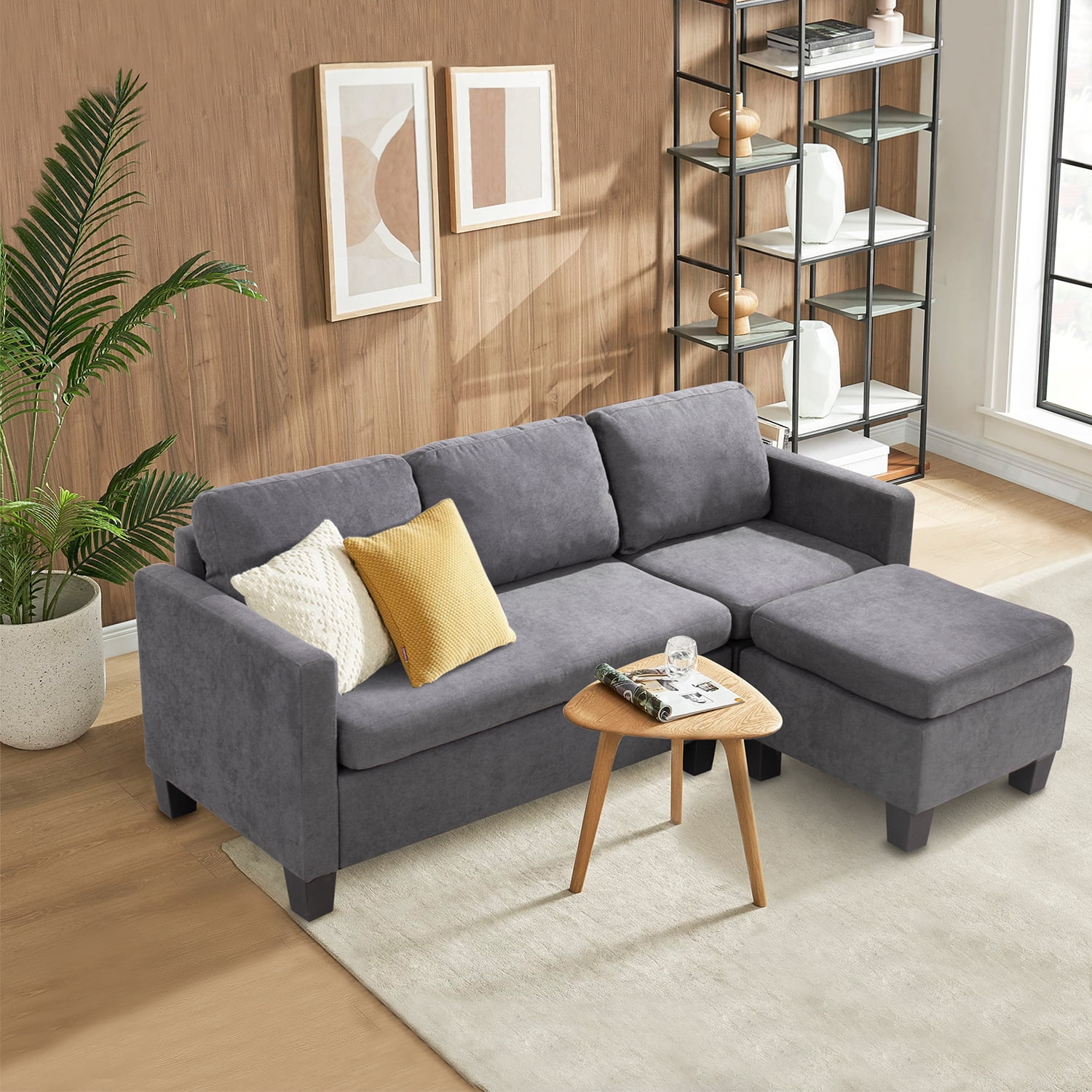 Lacoo Modern Linen Fabric L-Shaped Sectional Sofa, Beige