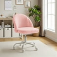 thumbnail image 1 of Lacoo Modern Vanity Chair with Back, Teddy Velvet Desk Chair for Bedroom, Living Room or Study,Small Office Chair,Pink, 1 of 6