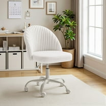 Lacoo Modern Vanity Chair with Back, Teddy Velvet Desk Chair for Bedroom, Living Room or Study,Small Office Chair,White
