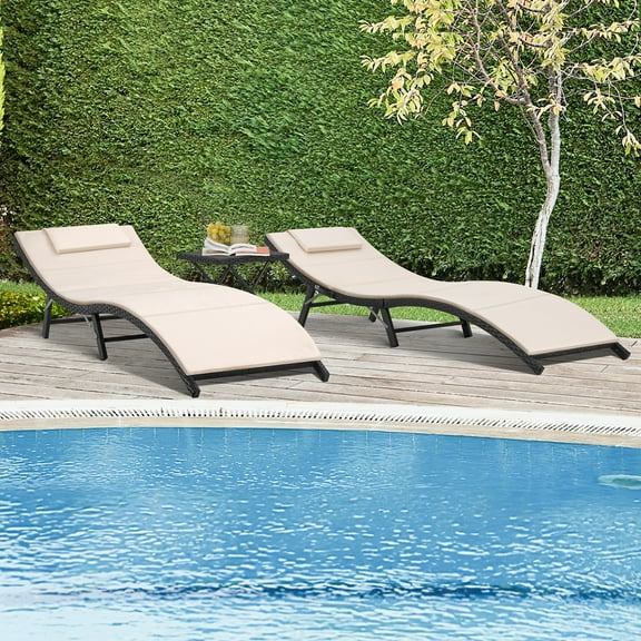 Lacoo Outdoor Chaise Lounge Chair Sets Patio Pool Lounge Chairs Wicker Steel, Beige