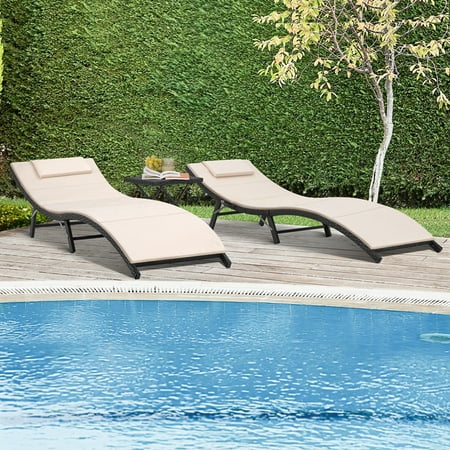 Lacoo Outdoor Chaise Lounge Chair Sets Patio Pool Lounge Chairs Wicker Steel, Beige